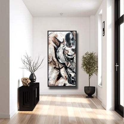 01-55 Abstraktes Pferdeportrait Ausschnitt mit Auge und Nüstern in Beige Braun Grau – Pferde-Acrylglasbild von Kerstin Tschech