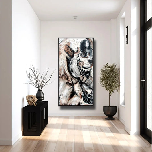 01-55 Abstraktes Pferdeportrait Ausschnitt mit Auge und Nüstern in Beige Braun Grau – Pferde-Acrylglasbild von Kerstin Tschech