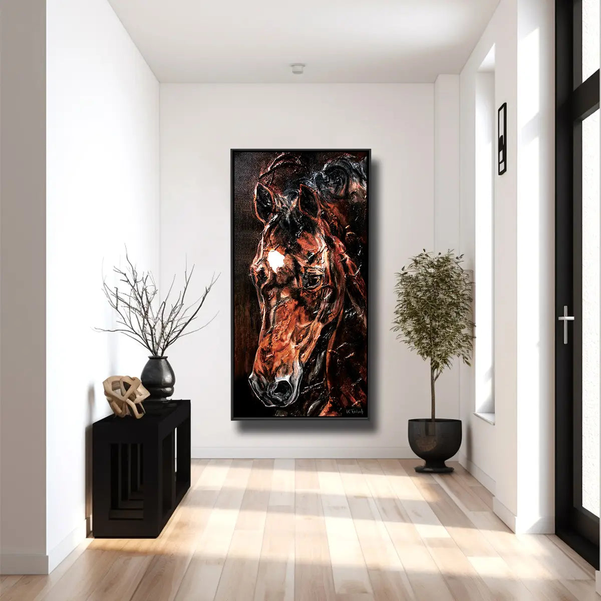 01-58 Fokussiertes Warmblut Portrait – Pferde-Acrylglasbild von Kerstin Tschech