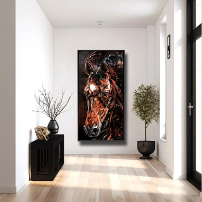 01-58 Fokussiertes Warmblut Portrait – Pferde-Acrylglasbild von Kerstin Tschech