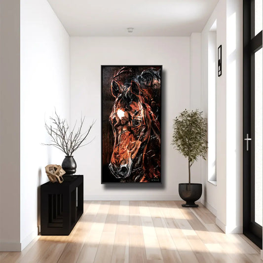 01-58 Fokussiertes Warmblut Portrait – Pferde-Acrylglasbild von Kerstin Tschech