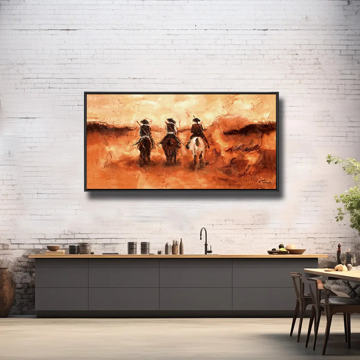 02-19 Drei spanische Vaqueros auf stolzen iberischen Pferden – Pferde-Acrylglasbild von Kerstin Tschech