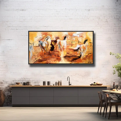 02-21 Lebhafte Pferdeherde in kraftvoller, abstrakter Bewegung – Pferde-Acrylglasbild von Kerstin Tschech