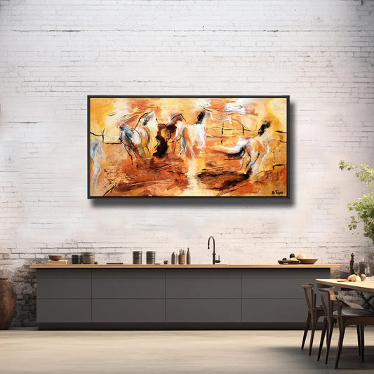 02-21 Lebhafte Pferdeherde in kraftvoller, abstrakter Bewegung – Pferde-Acrylglasbild von Kerstin Tschech