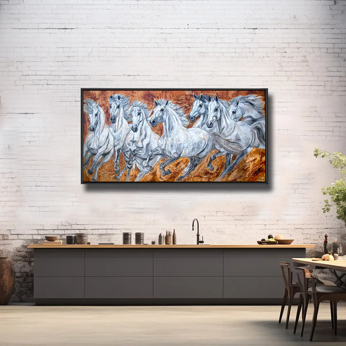 02-41 Kraftvolle Schimmel im stürmischen Galopp Equine Art – Pferde-Acrylglasbild von Kerstin Tschech