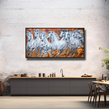 02-41 Kraftvolle Schimmel im stürmischen Galopp Equine Art – Pferde-Acrylglasbild von Kerstin Tschech