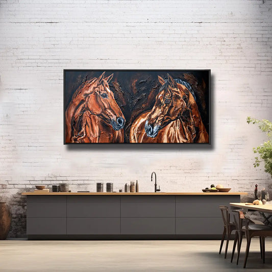 02-44 Edler Fuchs und prachtvoller Brauner mit gespitzten Ohren – Pferde-Acrylglasbild von Kerstin Tschech
