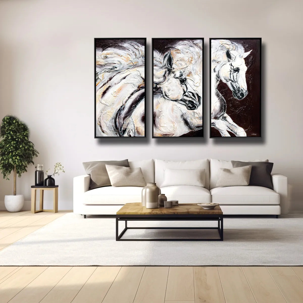 03-10 Weiße Schimmel Wandbild Pferdeherde Leinwand – Pferde-Acrylglasbild von Kerstin Tschech