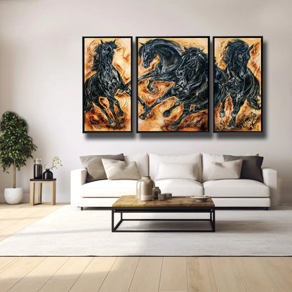 03-15 Pferdeherde mit Rappen im Galopp – Pferde-Acrylglasbild von Kerstin Tschech