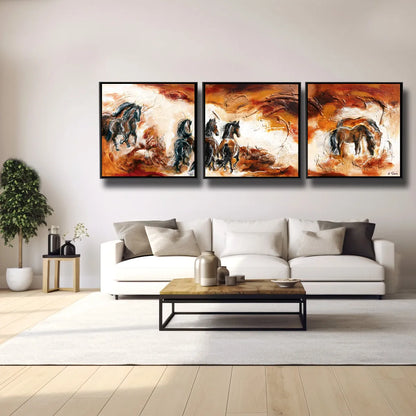 03-23 Pferdeherde abstrakt als mehrteiliges XXL Pferdewandbild – Pferde-Acrylglasbild von Kerstin Tschech