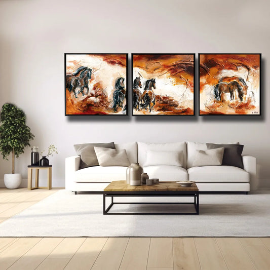 03-23 Pferdeherde abstrakt als mehrteiliges XXL Pferdewandbild – Pferde-Acrylglasbild von Kerstin Tschech