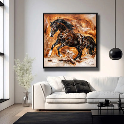 05-01 Edler Trakehner Hengst im Galopp als ausdrucksstarke Reproduktion – Pferde-Acrylglasbild von Kerstin Tschech