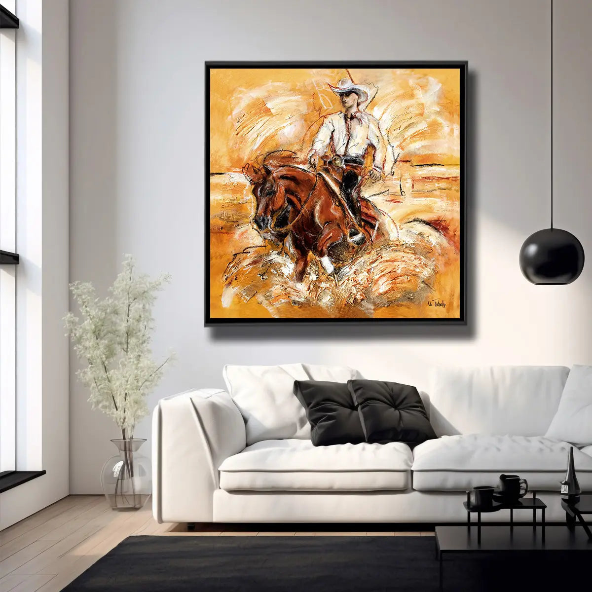 05-21 Westernreiten Action und Sliding Stop im modernen Kunst-Stil – Pferde-Acrylglasbild von Kerstin Tschech