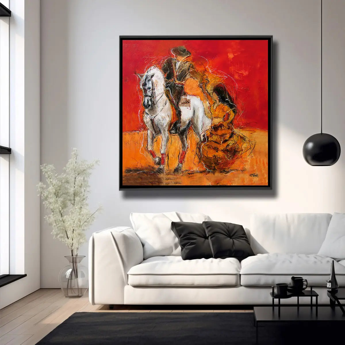 05-22 Spanische Feria mit Flamencotänzerin und edlem Hengst – Pferd – Pferde-Acrylglasbild von Kerstin Tschech