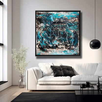 05-41 Abstrakte Komposition zweier Hengste – Pferde-Acrylglasbild von Kerstin Tschech