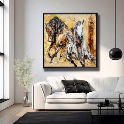 05-60 Stolze Araber Pferde in einer vom Wüstenwind durchwehten Komposition – Pferde-Acrylglasbild von Kerstin Tschech
