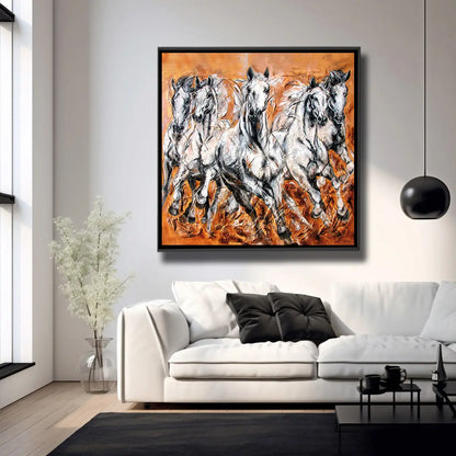 05-61 Majestätische Schimmelherde im Galopp – Pferde-Acrylglasbild von Kerstin Tschech