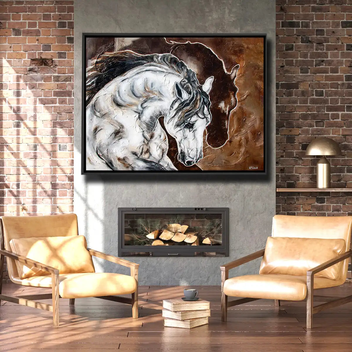 06-01 Weißer PRE Hengst springt kraftvoll nach vorne – Pferde-Acrylglasbild von Kerstin Tschech