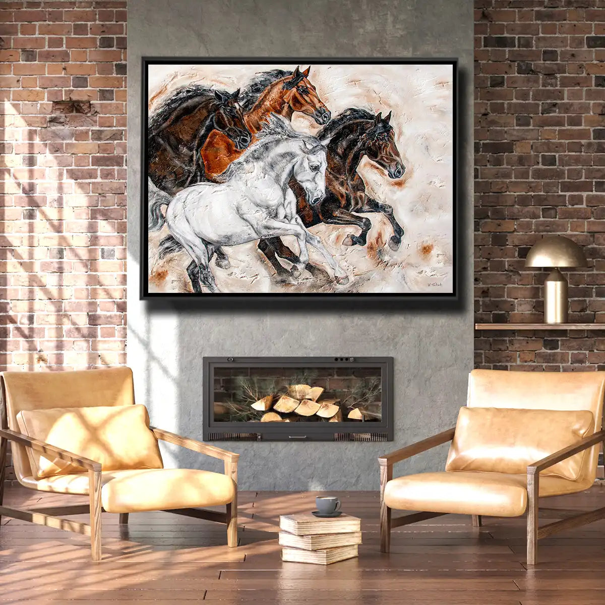 06-31 Barocke Pferde im kraftvollen Galopp im modernen Stil – Pferde-Acrylglasbild von Kerstin Tschech