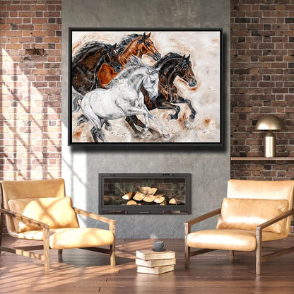 06-31 Barocke Pferde im kraftvollen Galopp im modernen Stil – Pferde-Acrylglasbild von Kerstin Tschech