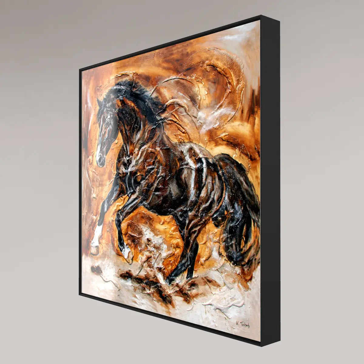 Pferde Acrylglasbild – Exklusive Acrylglas-Artbox mit schwarzem Aluminium-Schattenfugenrahmen von Kerstin Tschech - Detailaufnahme 01