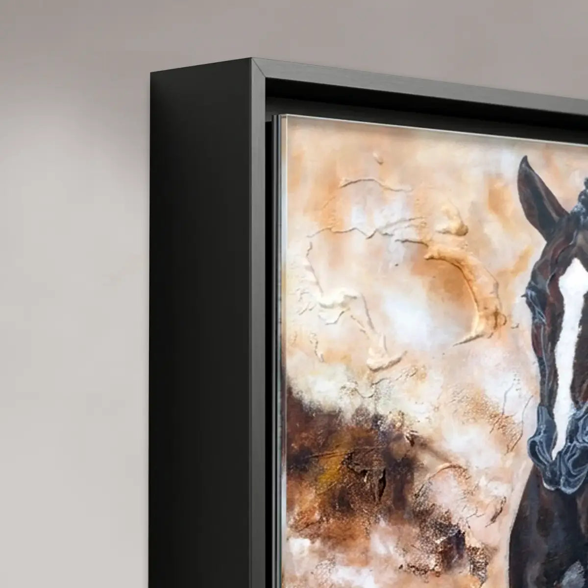 Pferde Acrylglasbild – Exklusive Acrylglas-Artbox mit schwarzem Aluminium-Schattenfugenrahmen von Kerstin Tschech - Detailaufnahme 03