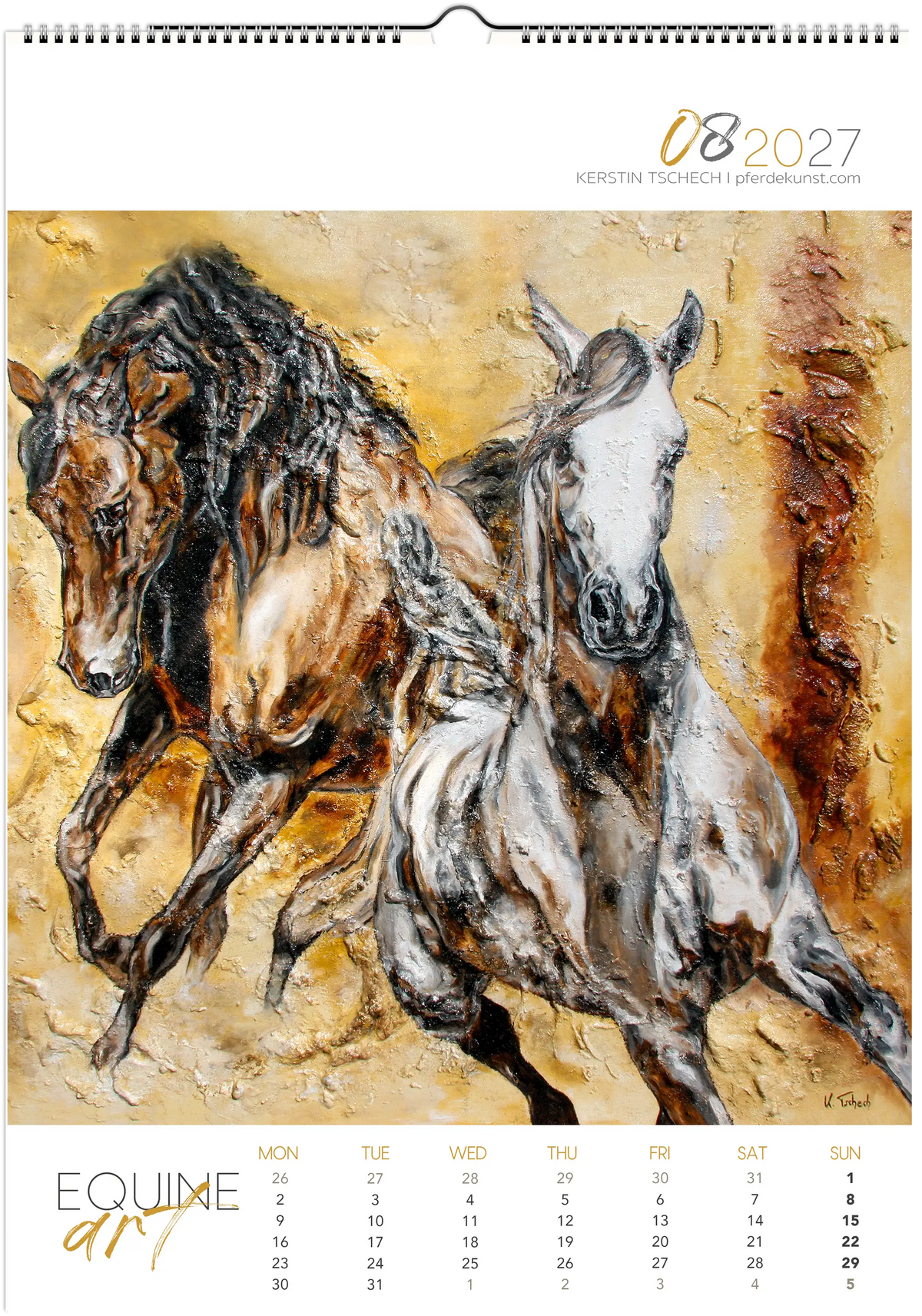 Equine ART – August – Eksklusiv hestekalender av Kerstin Tschech. Høykvalitets veggkalender med hester som gaveidé til hesteeiere til jul.