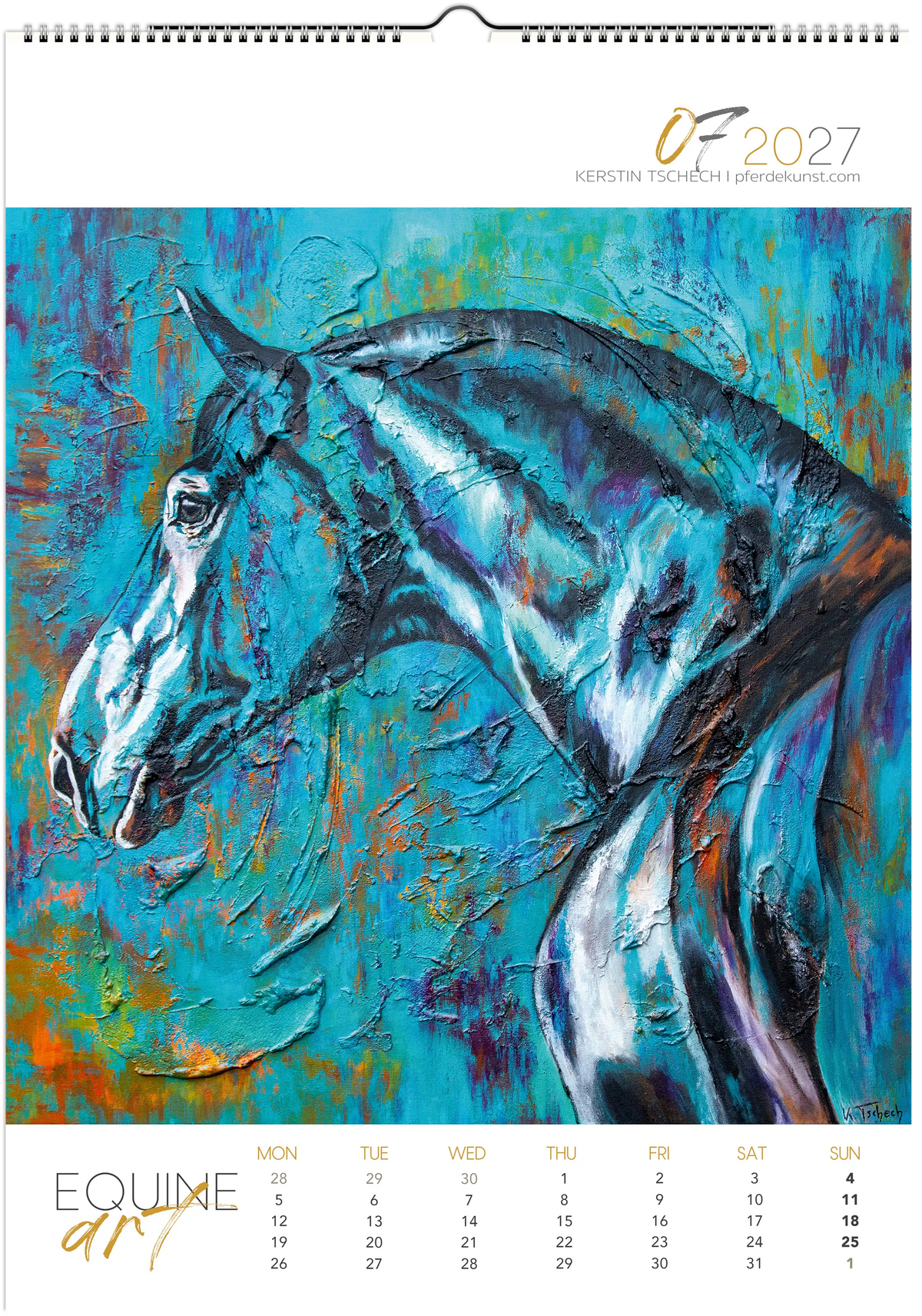 Equine ART – Juli – Eksklusiv hestekalender av Kerstin Tschech. Eksklusiv veggkalender med hestemotiver som julegaveidé til ryttere.