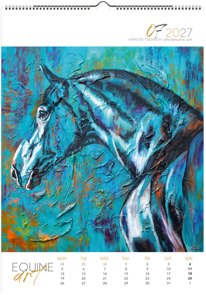 Equine ART – Juli – Eksklusiv hestekalender av Kerstin Tschech. Eksklusiv veggkalender med hestemotiver som julegaveidé til ryttere.