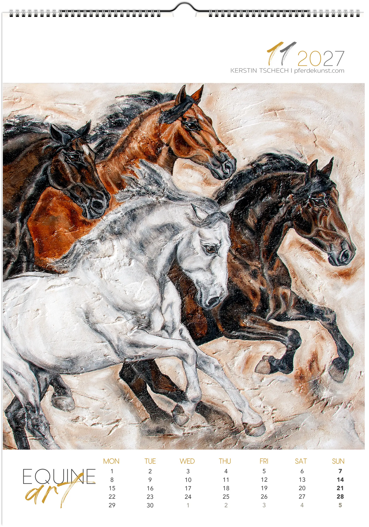 Equine ART – November – Eksklusiv veggkalender med hester 2027 av Kerstin Tschech. Høykvalitets veggkalender med hester for hesteelskere.