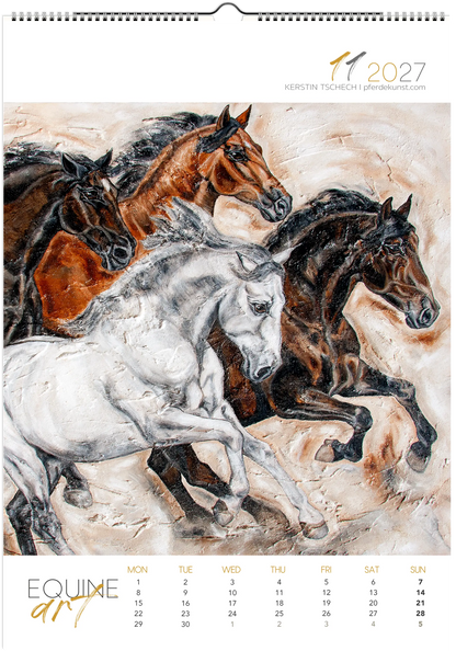 Equine ART – November – Eksklusiv veggkalender med hester 2027 av Kerstin Tschech. Høykvalitets veggkalender med hester for hesteelskere.