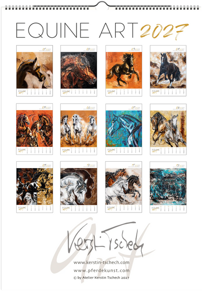 Equine ART – Bakside – Eksklusiv hestekalender for vegg i DIN A3-format for 2027 av Kerstin Tschech. Høykvalitets hestekalender for hestevenner.