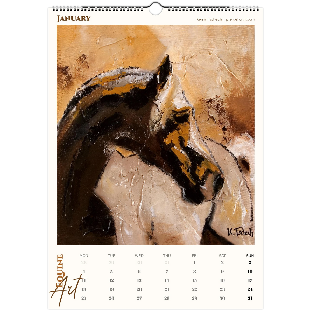 Equine ART – Januar – Exklusiver Pferde-Kunstkalender von Kerstin Tschech. Hochwertiger Pferdewandkalender mit edlen Pferdemotiven und Kunstdrucken für Pferdeliebhaber.