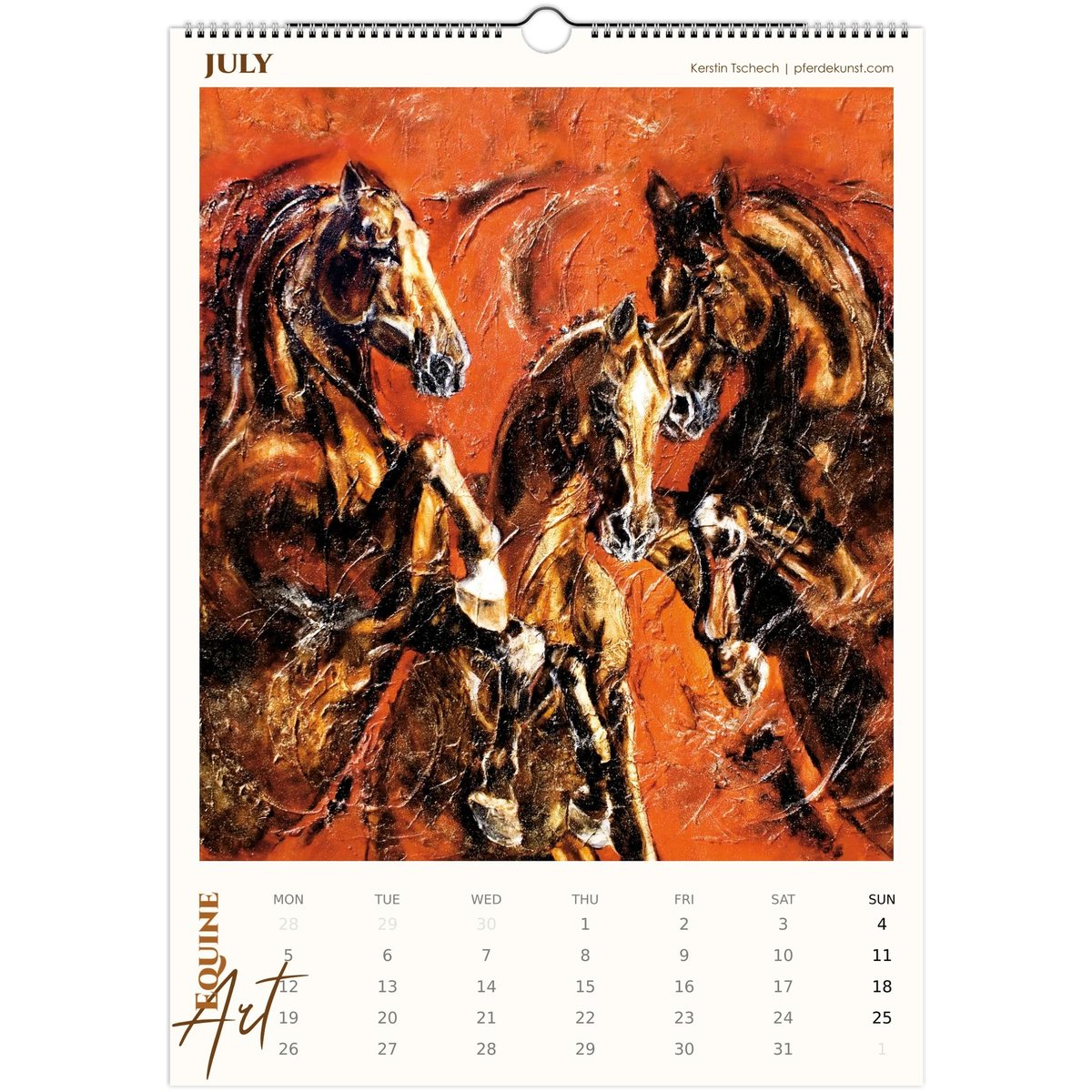 Equine ART – July – Exklusiver Pferde-Kunstkalender von Kerstin Tschech. Hochwertiger Pferdewandkalender mit edlen Pferdemotiven und Kunstdrucken für Pferdeliebhaber.
